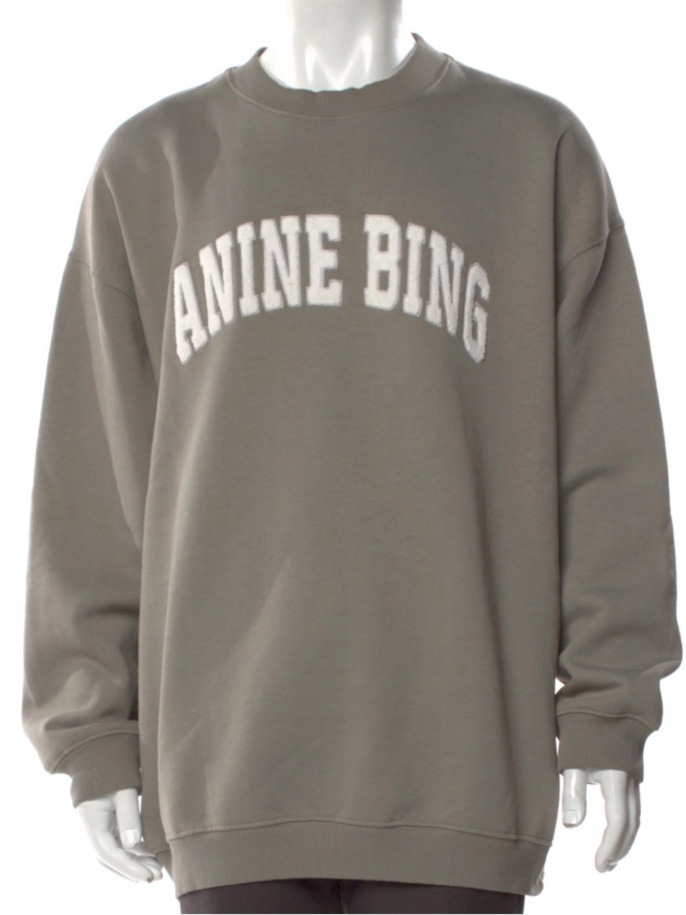 Anine Bing Olive Light Grey Logo Crewneck Sweater Size Medium